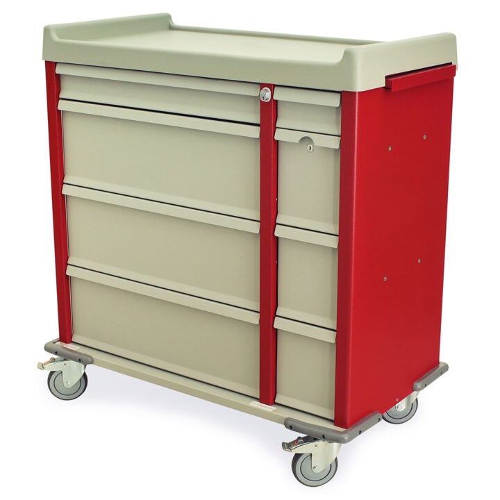 AL600PC Hammer Red Medication Carts for Nusring Homes - Quarter Left