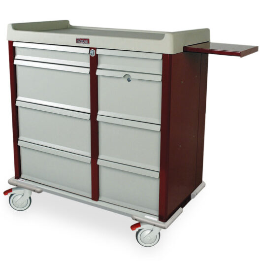 AL602PC Burgundy Double Wide Narcotics Drawer Medication Cart