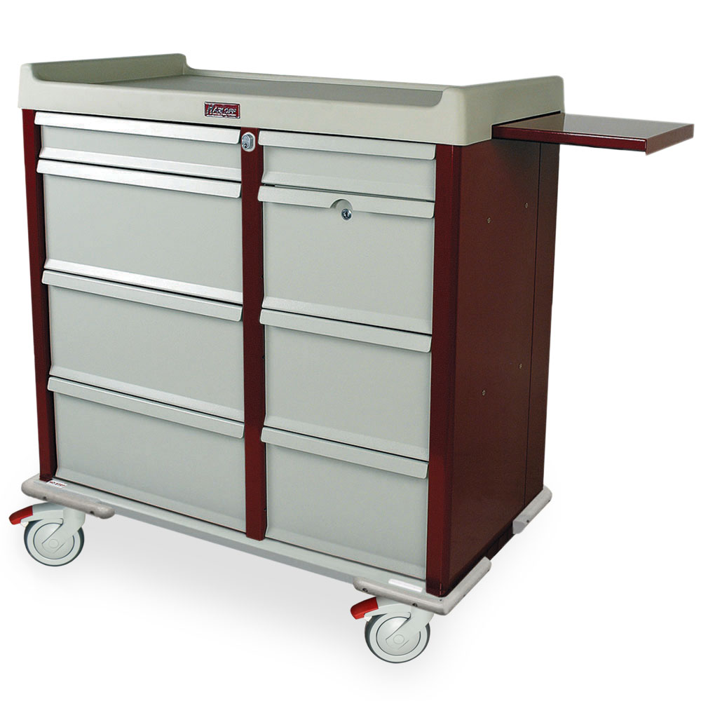 AL602PC Burgundy Double Wide Narcotics Drawer Medication Cart