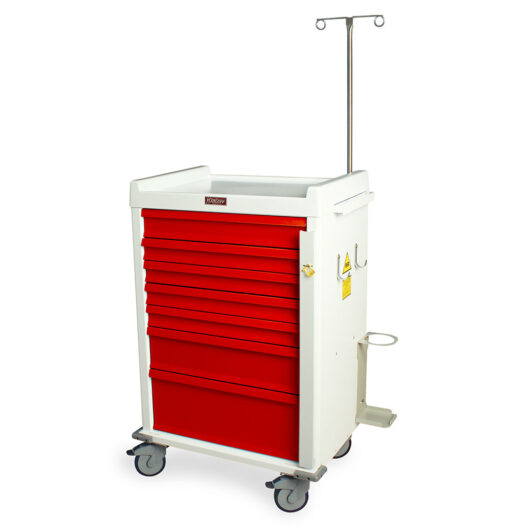 MR7B-EMG White and Red MRI Safe Emergency Medical Carts - Quarter Left