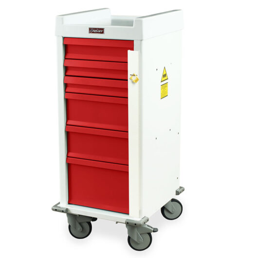 MRN6B MRI Compatible Red Emergency Medical Carts - Quarter Left