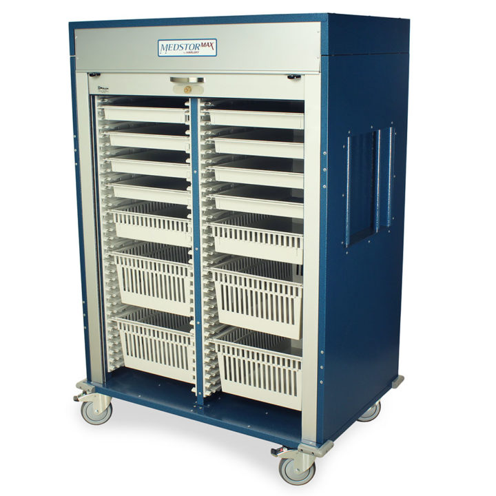 MSPM62-00TK Hammertone Blue Double Column Medical Storage Cabinet - Quarter Left Open
