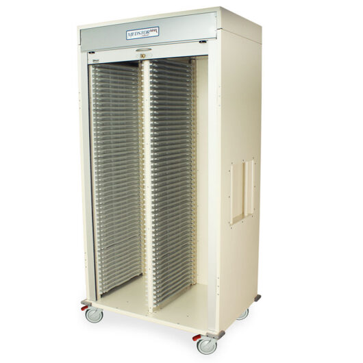 MSPM82-00TK Cream Double Column Medical Storage Cart - Quarter Left Open