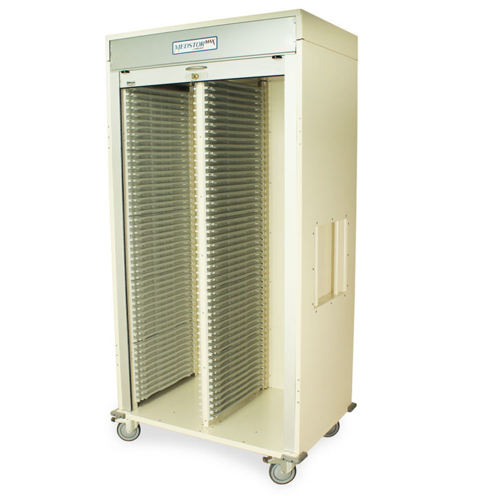 MSPM82-00TK Cream Double Column Medical Storage Cart - Quarter Left Open