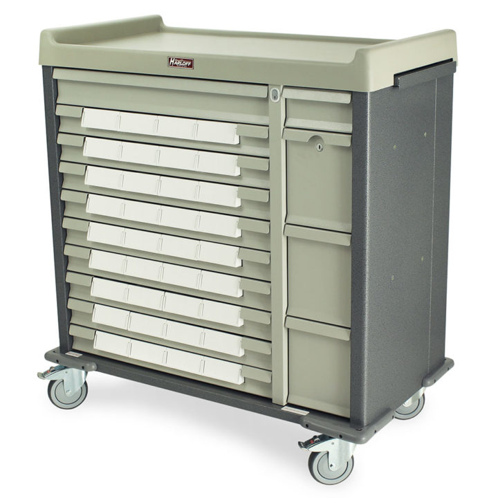 SL36BIN5 Hammertone Gray Standard Line Medication Cart - Quarter Left