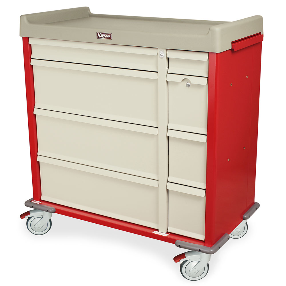 SL600PC Red Punch Card Medication Cart - Quarter Left