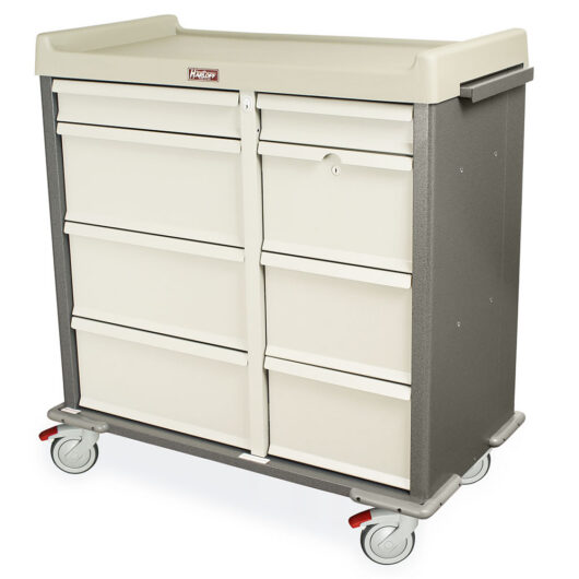 SL602PC Hammertone Gray Medication Cart with Lock Box - Quarter Left