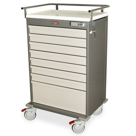 VLT216EBOX Hammertone Gray and Light Gray Unit-Dose Box Cart - Quarter Left