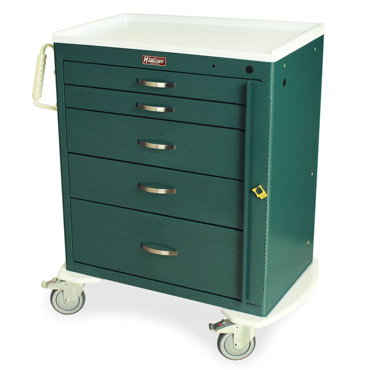 MDS3027B05 Hammertone Green Crash Cart with Breakaway Lock - Quarter Left