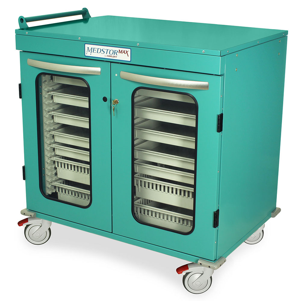 MSPM42-00GK Teal Medical Cabinets on Wheels - Quarter Left Closed