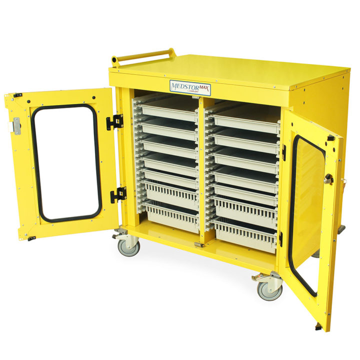 MSPM42-00GK Yellow Medical Cabinets on Wheels - Quarter Left Open