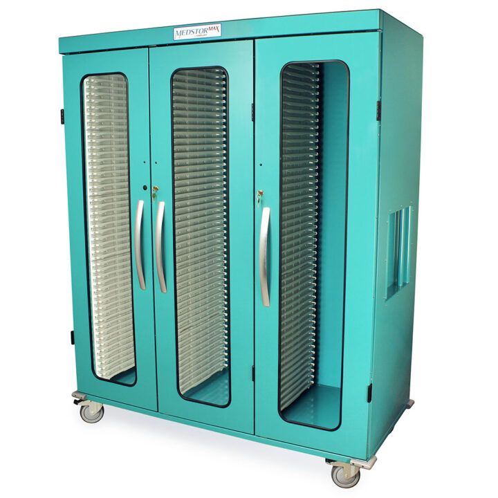 MSPM83-00GK Teal Urology Storage Cart - Quarter Left Closed