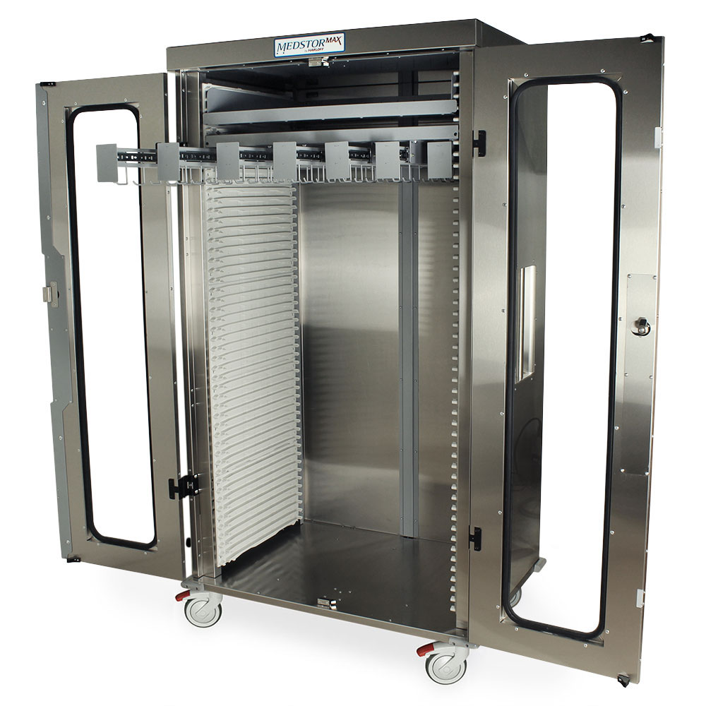 Double Wide Open Column Medical Storage Cabinet, Stainless, Glass Doors, Key Lock, MSSM82-20GK - Image 2