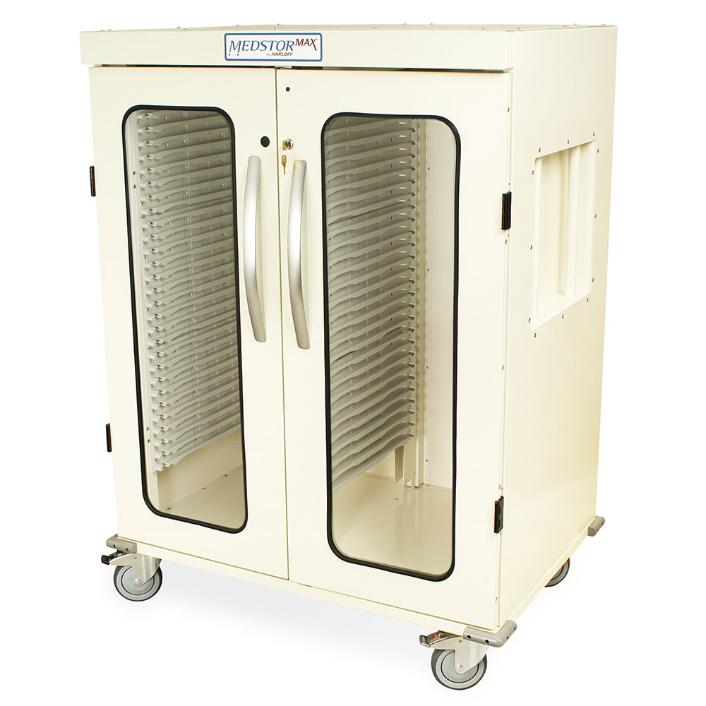 Quad Column Mobile Medical Storage Cabinet, Glass Doors, E-Lock,  MSPM84-00GE - Harloff