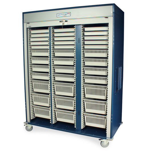 MSPM83-00TK Hammertone Blue Medical Cabinets - Quarter Left Open