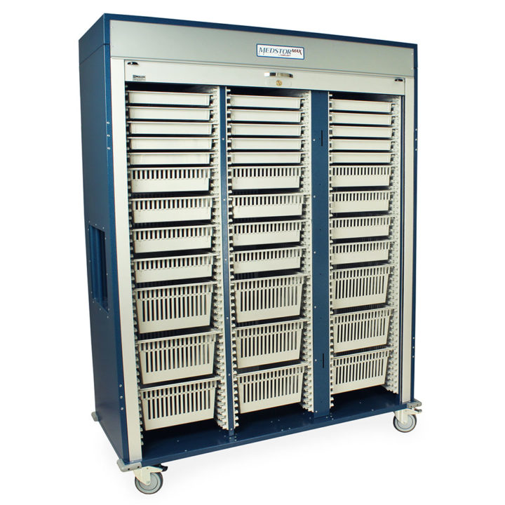 MSPM83-00TK Hammertone Blue Medical Cabinets - Quarter Right Open