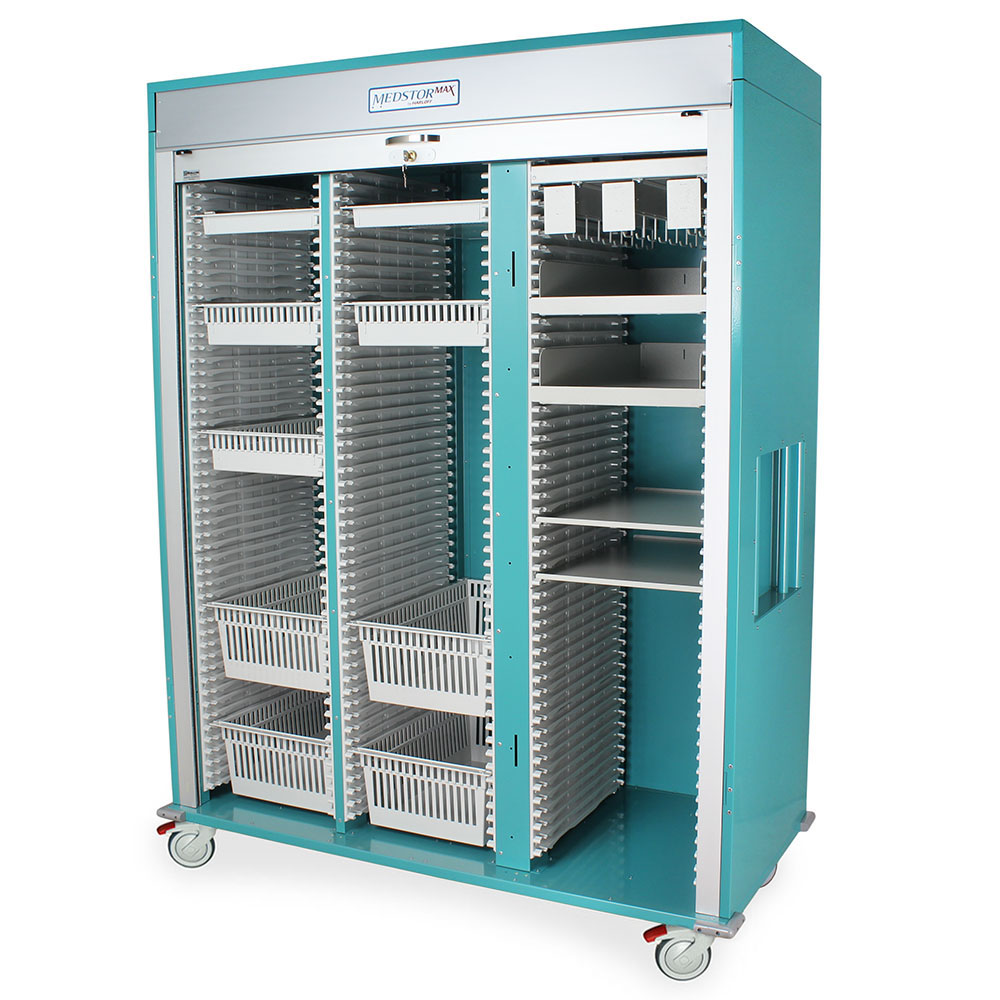 MSPM83-00TK Teal Medical Cabinets - Quarter Left Open