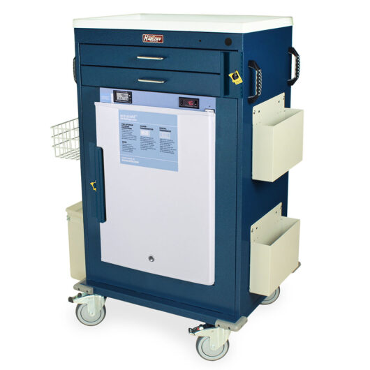 MH5200B-AC Hammertone Blue - Quarter Left Malignant Hyperthermia Cart with Accucold refrigerator