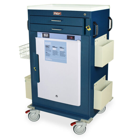 MH5200B-AC Hammertone Blue - Quarter Left Malignant Hyperthermia Cart with Accucold refrigerator