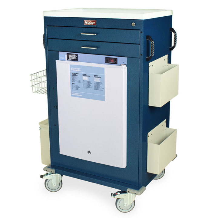 MH5200K-AC Hammertone Blue Malignant Hyperthermia Cart with Accucold - Quarter Left