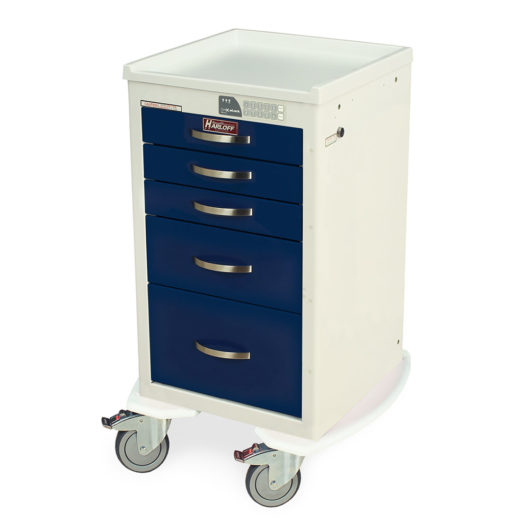 MPA1824EKC05 White and Navy Lightweight Aluminum Narrow Medical Carts - Quarter Left New Keypad