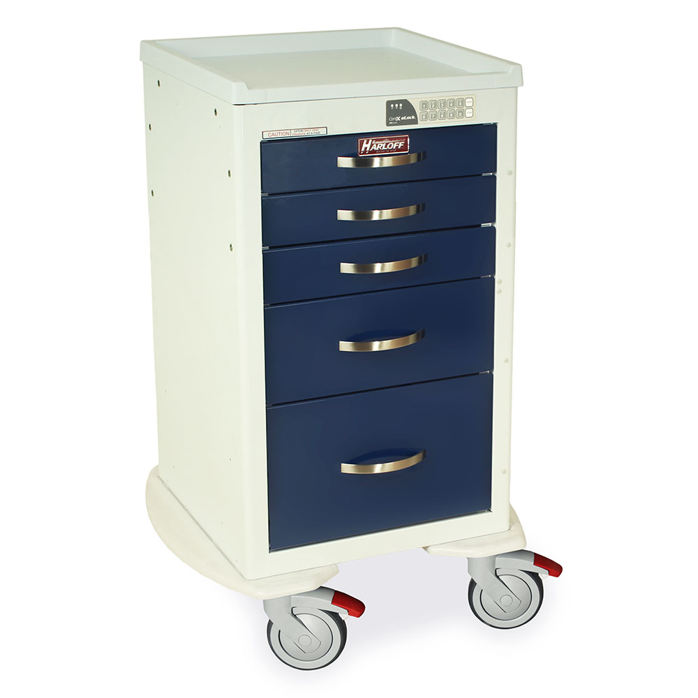 MPA1824EKC05 White and Navy Lightweight Aluminum Narrow Medical Carts - Quarter Right New Casters