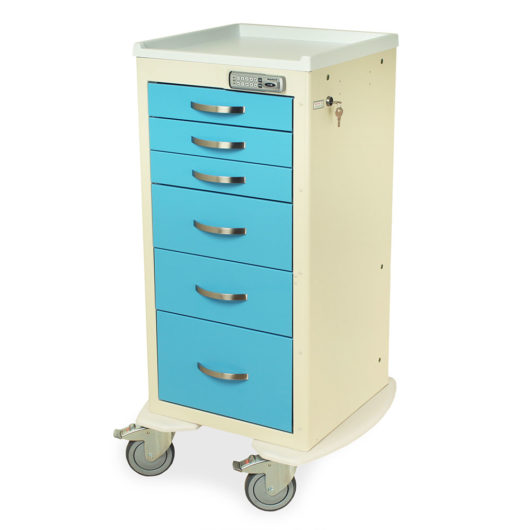 MPA1830E06 Cream and Light Blue Lightweight Narrow Medical Cart - Quarter Left