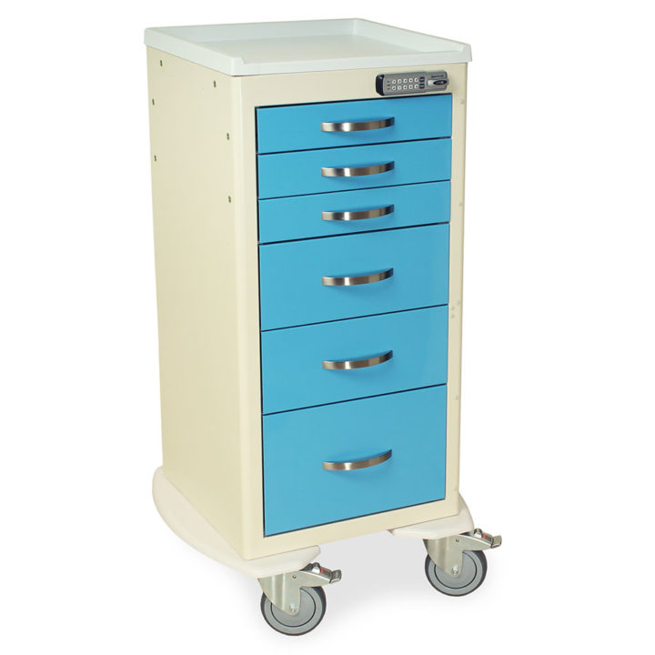 MPA1830E06 Cream and Light Blue Lightweight Narrow Medical Cart - Quarter Right