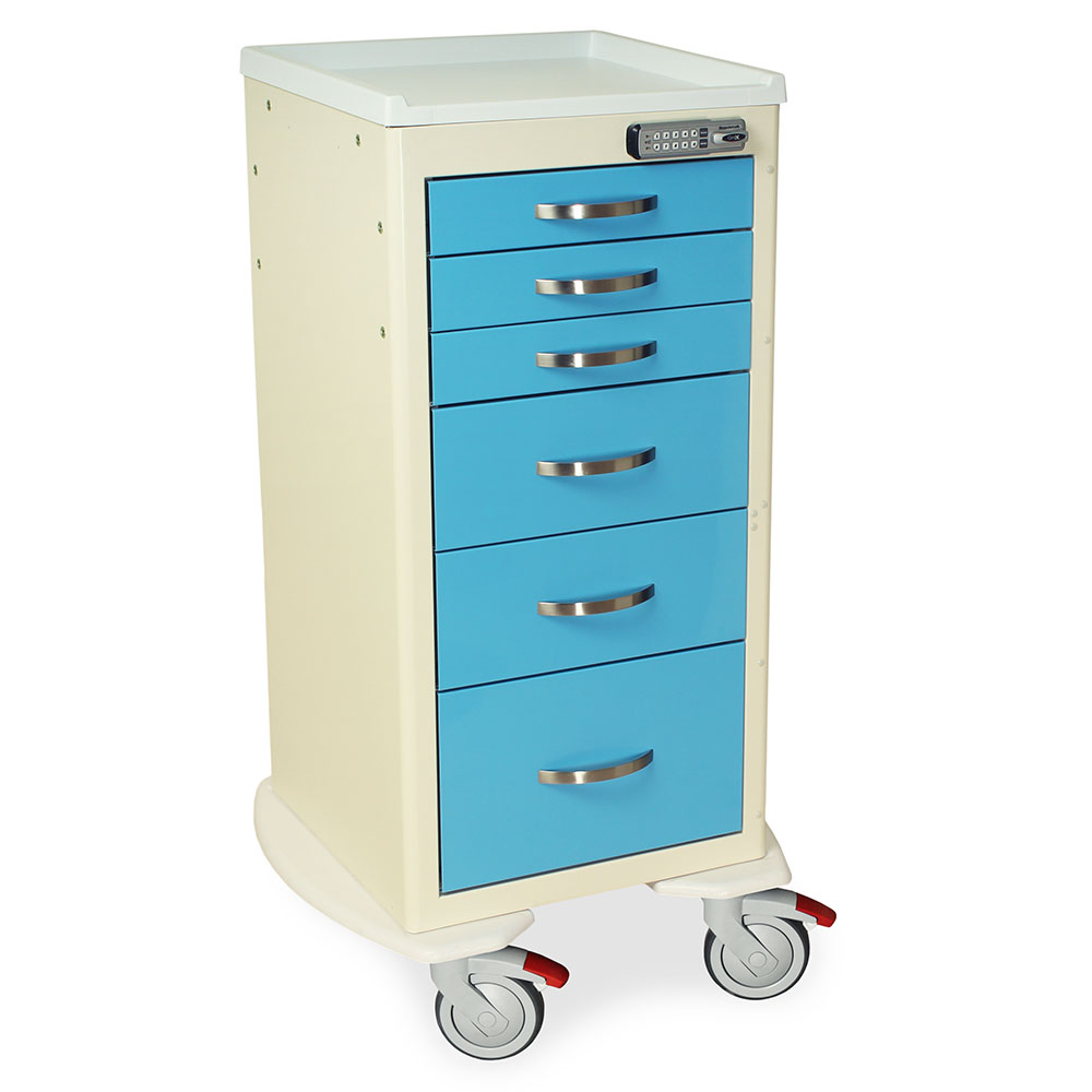 A-Series Lightweight Narrow Medical Cart, Tall Height, Mini Width, Six Drawers, E-Lock, MPA1830E06 - Image 2