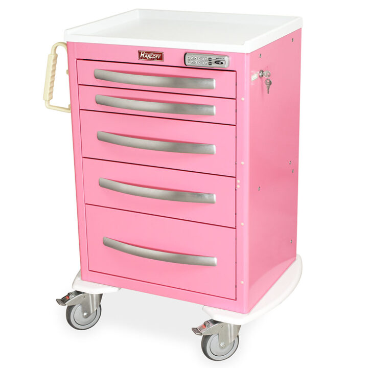 MPA2427E05 Pink Lightweight Aluminum Treatment Cart - Quarter Left