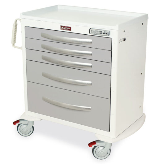 A-Series Lightweight Aluminum Medical Cart, Short Height, Standard Width, Five Drawers, E-Lock, MPA3024E05