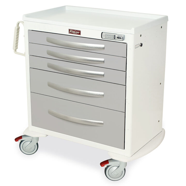 A-Series Lightweight Aluminum Medical Cart, Short Height, Standard Width, Five Drawers, E-Lock, MPA3024E05