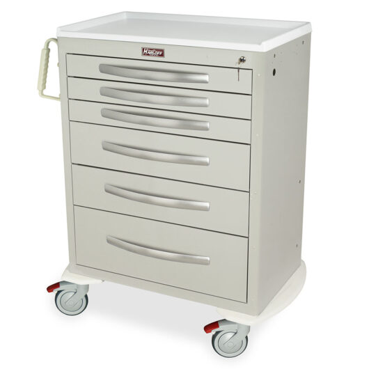 A-Series Lightweight Medical Cart, Tall Height, Standard Width, Six Drawers, Key Lock, MPA3030K06