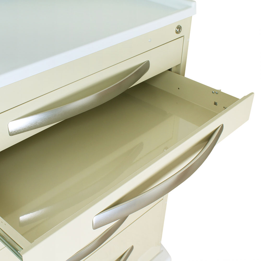 MPA3030K07 Beige Lightweight Aluminum Key Locking Medical Cart - Drawer Closeup