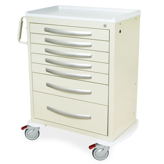MPA3030K07 Beige Lightweight Aluminum Key Locking Medical Cart - Quarter Left New Casters
