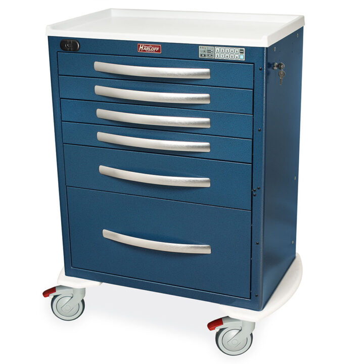 MPA3030WLP16 Hammertone Blue Lightweight Aluminum Wireless Capable Medical Cart - Quarter Left New Casters
