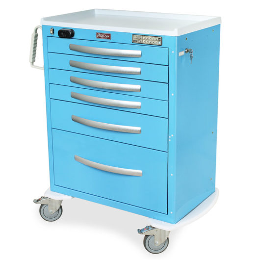 MPA3030WLP16 Light Blue Lightweight Aluminum Wireless Capable Medical Cart - Quarter Left