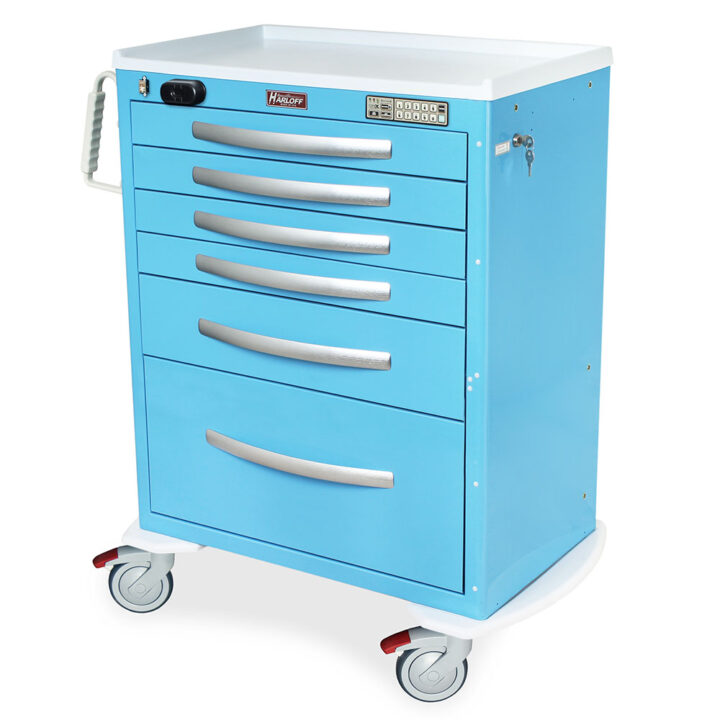 MPA3030WLP16 Light Blue Lightweight Aluminum Wireless Capable Medical Cart - Quarter Left