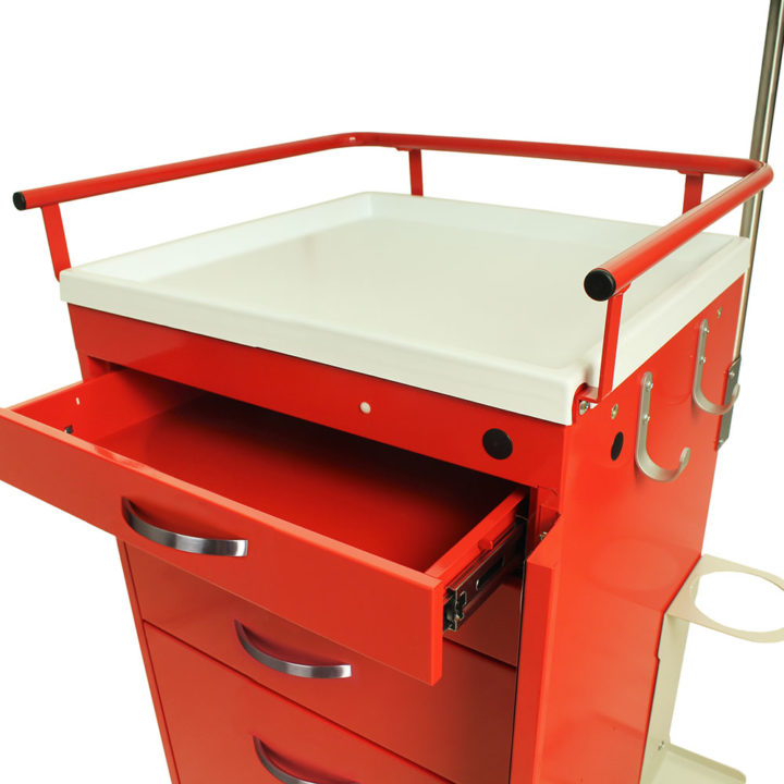 MD24-TOPRAIL Red Medical Cart Top Rail Attached