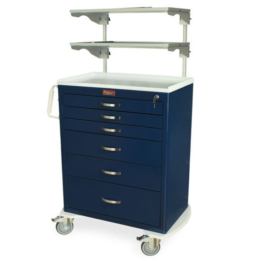 MDS3030K06+MD30-ADJSHLF2-XBAR Navy Medical Monitor Cart - Quarter Left