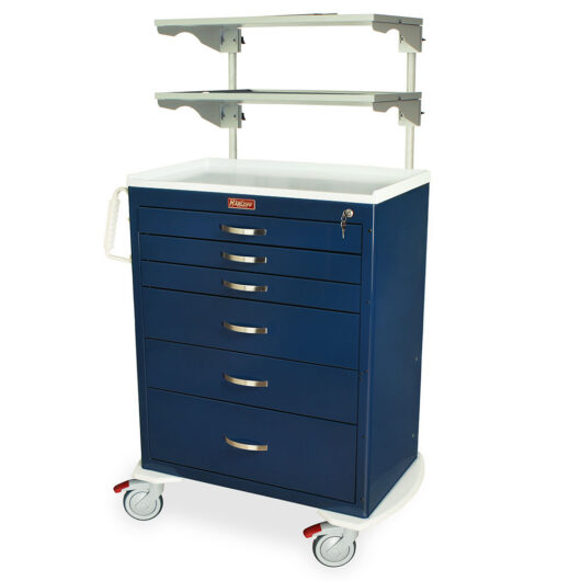 MDS3030K06+MD30-ADJSHLF2-XBAR Navy Medical Monitor Cart - Quarter Left