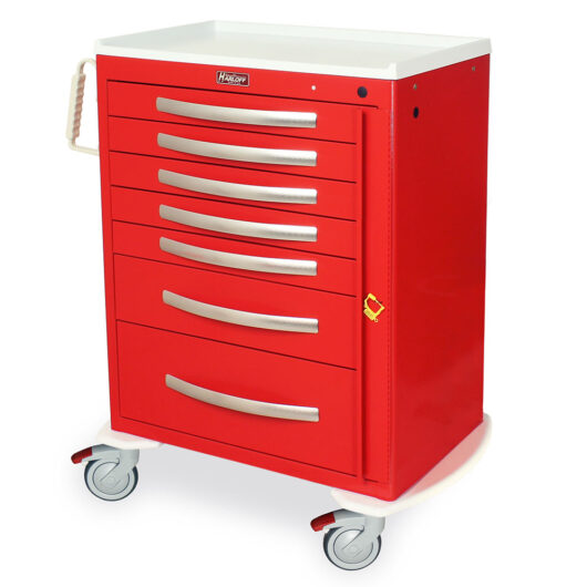 MPA3030B07 Red 7 Drawer Lightweight Breakaway Crash Cart - Quarter Left New Casters