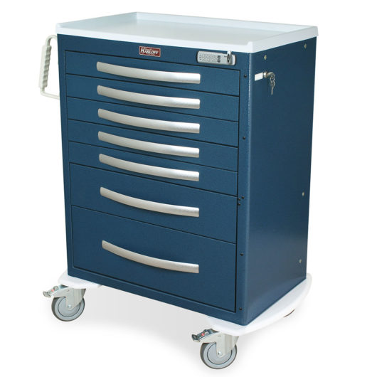 MPA3030E07 Hammertone Blue Lightweight 7 Drawer Anesthesia Cart - Quarter Left
