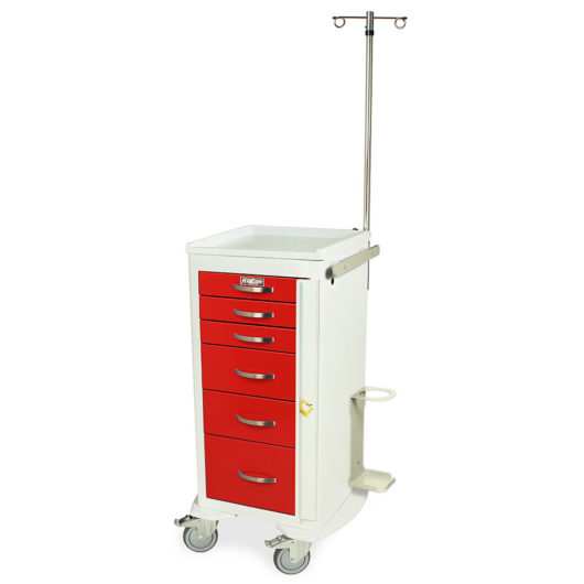 MPA1830B06-MD18-EMG White and Red Narrow Aluminum Crash Cart with Accessories - Quarter Left