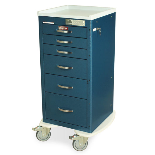 MPA1830EKC06 Hammertone Blue Lightweight Auto Locking Anesthesia Cart - Quarter Left