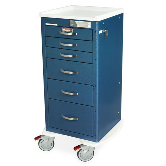 MPA1830EKC06 Hammertone Blue Lightweight Auto Locking Anesthesia Cart - Quarter Left New Casters