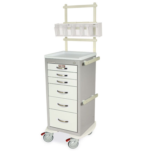 MPA1830K06-MD18-ANS Light Gray and White Light Narrow Anesthesia Cart with Accessories - Quarter Left New Casters