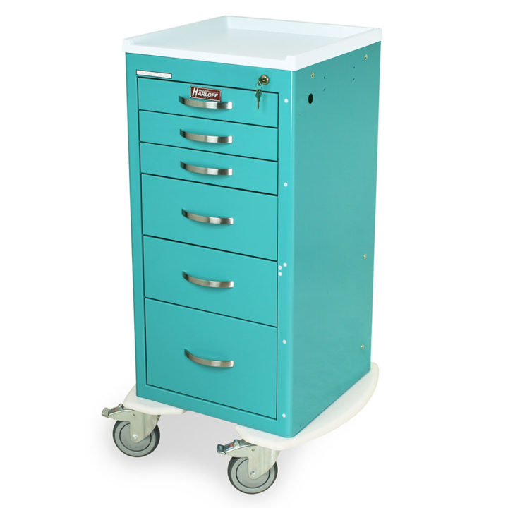 MPA1830K06 Teal Narrow Lightweight Six Drawer Anesthesia Cart - Quarter Left