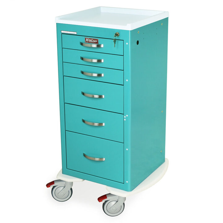 MPA1830K06 Teal Narrow Lightweight Six Drawer Anesthesia Cart - Quarter Left New Casters