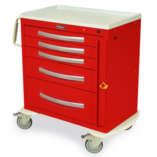 MPA3024B05 Red Lightweight 5 Drawer Aluminum Crash Cart - Quarter Left